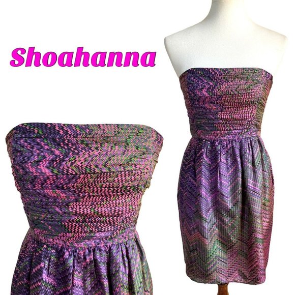Shoshanna Dresses & Skirts - Shoshanna Mini Dress Pink Tech Print Silk Straples